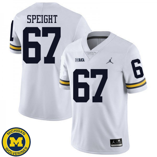 Men's Michigan Wolverines #67 Jess Speight White Jordan Brand Official Game Jersey